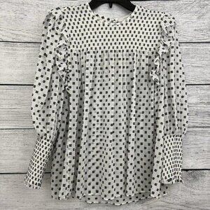 Joie Long Sleeve Smocked Ruffle Geometric Print Blouse Size S